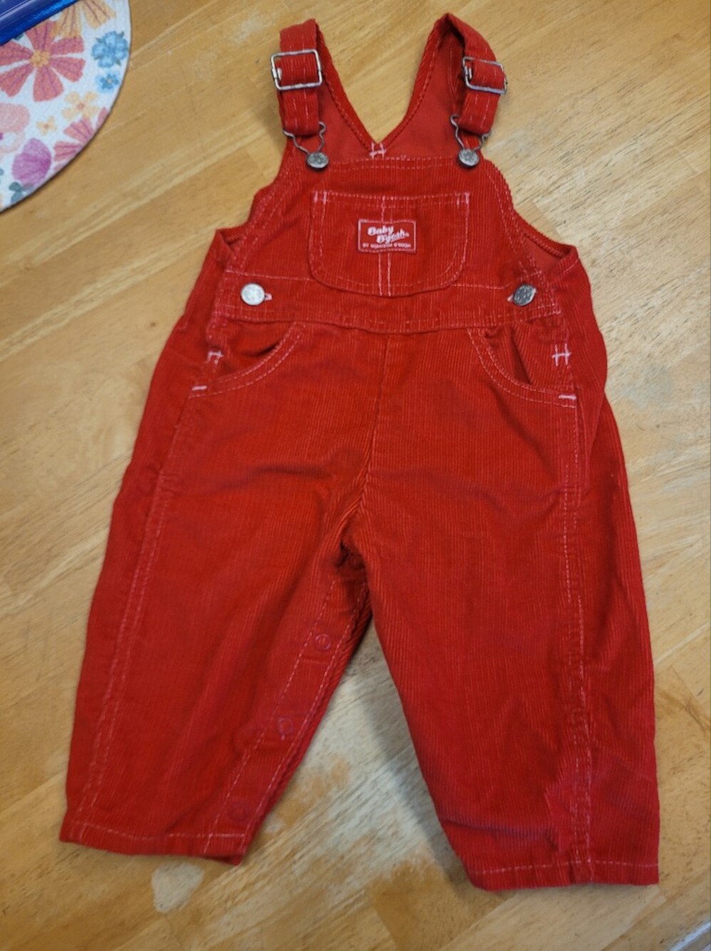 Vintage Overalls Osh Kosh Red Cordoroy White Stitching Holiday Christmas 12mos